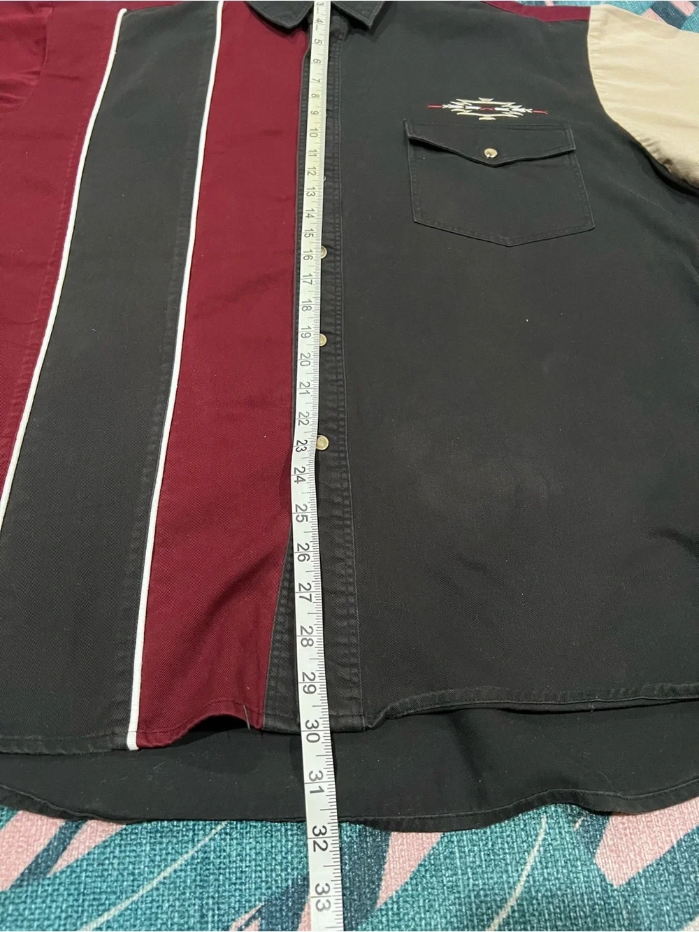 Vintage Wrangler Short Sleeve Pocketed Pearl Snap Color Block Shirt